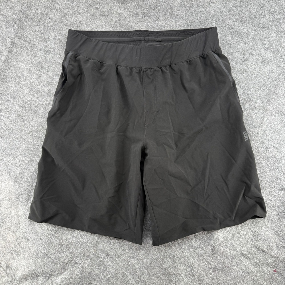 Second Skin Athletic Shorts Mens Med Black Elastic Waist Pockets Training Gym - Picture 2 of 15